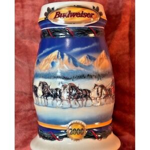 VINTAGE Budweiser Holiday Beer Stein 2000 Clydesdales Wagon Collectible w/ Box